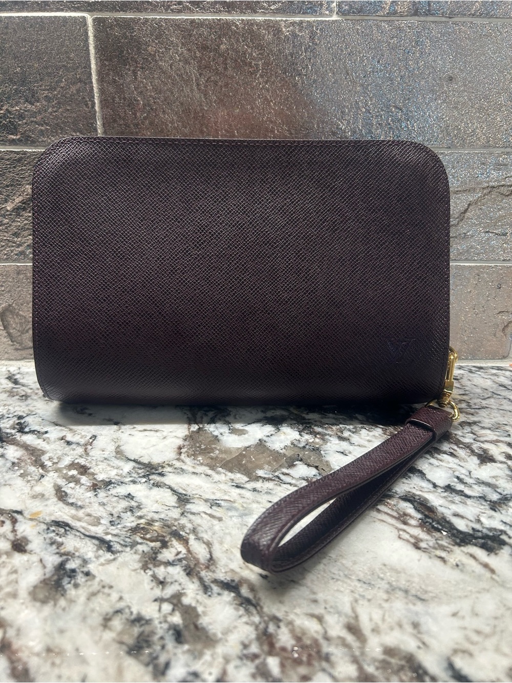 Louis Vuitton Men's Zip-Around Wristlet Wallet in Dark Brown with Gold Hardware